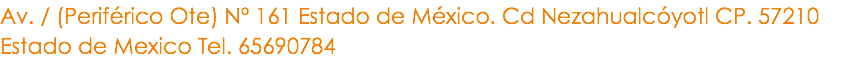 Av. / (Periférico Ote) Nº 161 Estado de México. Cd Nezahualcóyotl CP. 57210 Estado de Mexico Tel. 65690784